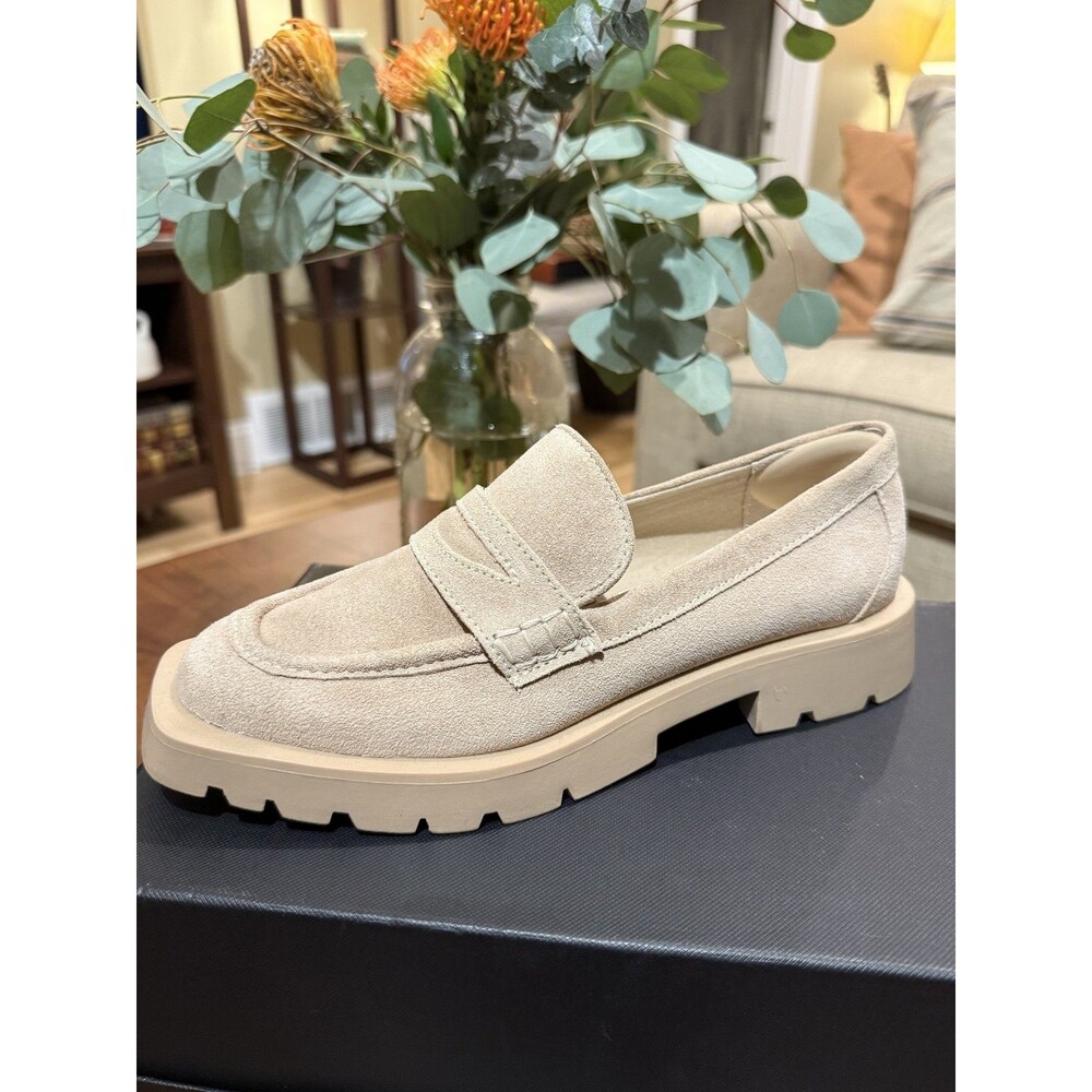 DOLCE VITA Elias Chunky Lug Sole Penny Loafers Dune Beige Suede Leather 7.5